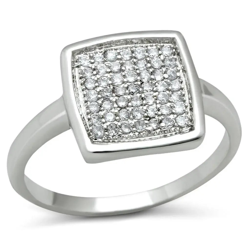 Alamode Rhodium Brass Ring with AAA Grade CZ in Clear - Alamode - Flyclothing LLC