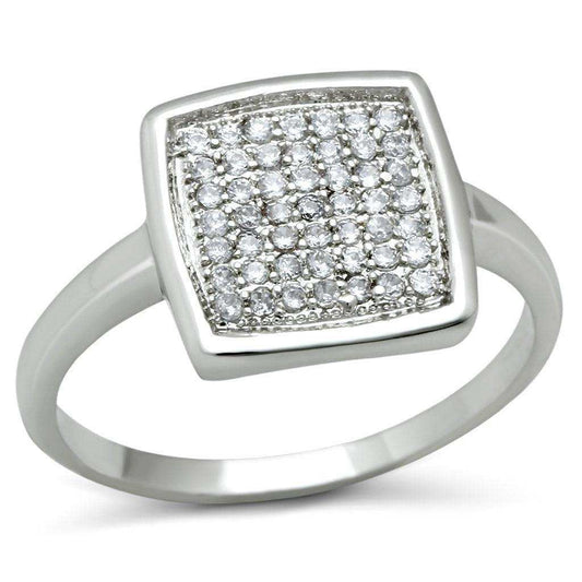 Alamode Rhodium Brass Ring with AAA Grade CZ in Clear - Alamode - Flyclothing LLC