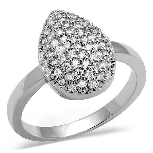 Alamode Rhodium Brass Ring with AAA Grade CZ in Clear - Alamode