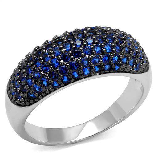 Alamode Rhodium + Ruthenium Brass Ring with AAA Grade CZ in London Blue - Alamode - Flyclothing LLC