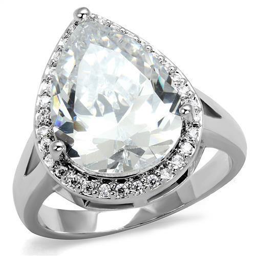 Alamode Rhodium Brass Ring with AAA Grade CZ in Clear - Alamode