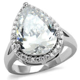 Alamode Rhodium Brass Ring with AAA Grade CZ in Clear - Alamode