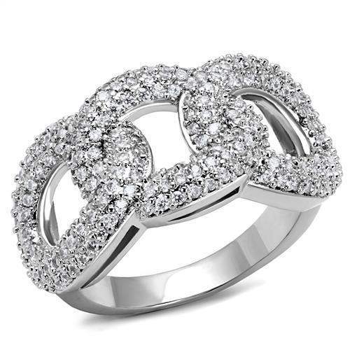 Alamode Rhodium Brass Ring with AAA Grade CZ in Clear - Alamode - Flyclothing LLC