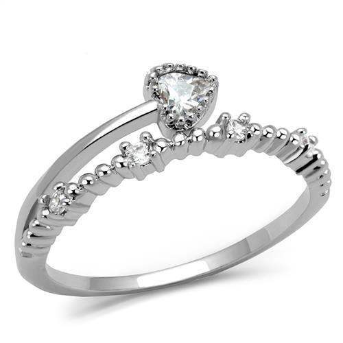 Alamode Rhodium Brass Ring with AAA Grade CZ in Clear - Alamode - Flyclothing LLC