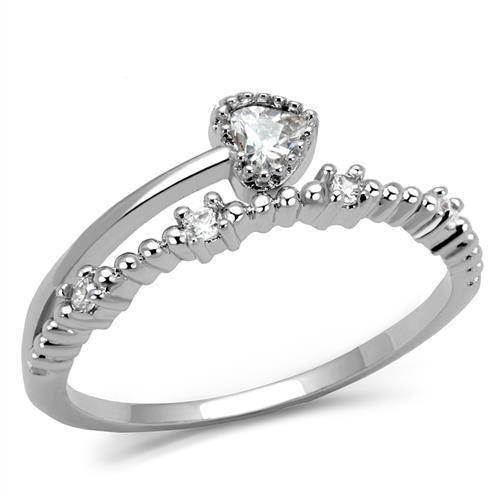 Alamode Rhodium Brass Ring with AAA Grade CZ in Clear - Alamode
