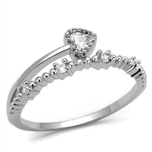 Alamode Rhodium Brass Ring with AAA Grade CZ in Clear - Alamode - Flyclothing LLC