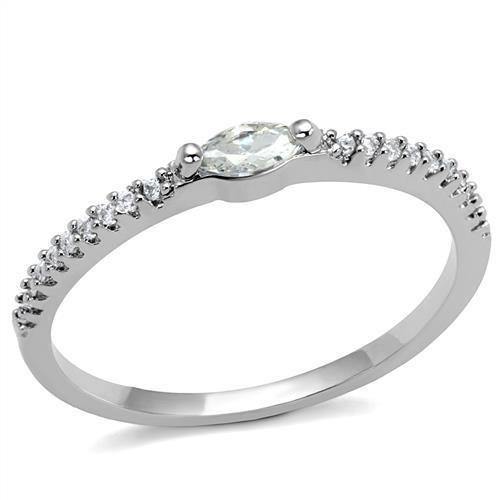 Alamode Rhodium Brass Ring with AAA Grade CZ in Clear - Alamode