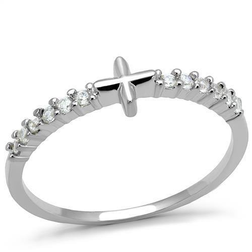 Alamode Rhodium Brass Ring with AAA Grade CZ in Clear - Alamode