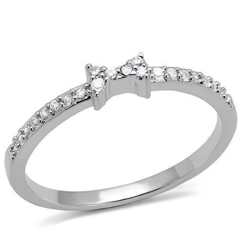 Alamode Rhodium Brass Ring with AAA Grade CZ in Clear - Alamode