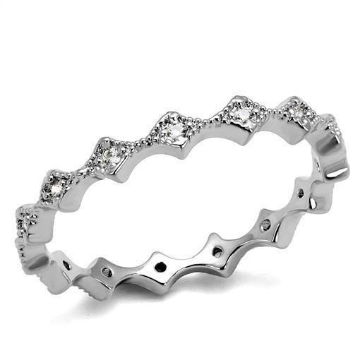 Alamode Rhodium Brass Ring with AAA Grade CZ in Clear - Alamode