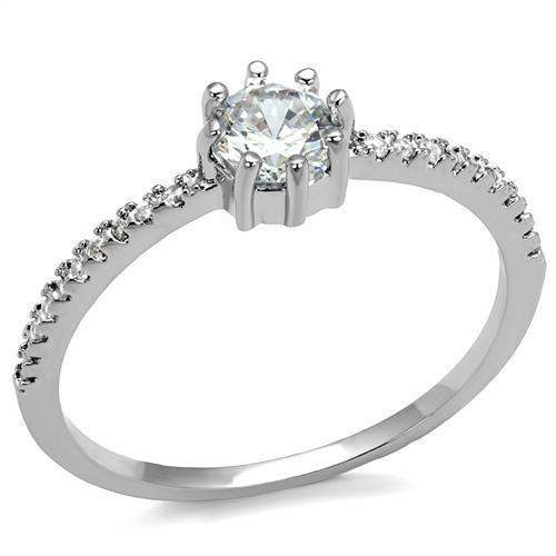 Alamode Rhodium Brass Ring with AAA Grade CZ in Clear - Alamode - Flyclothing LLC