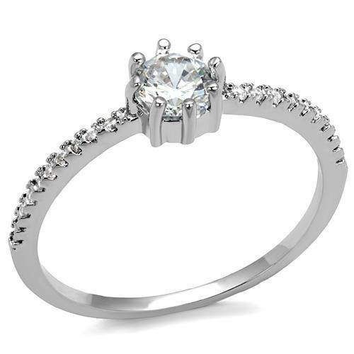 Alamode Rhodium Brass Ring with AAA Grade CZ in Clear - Alamode