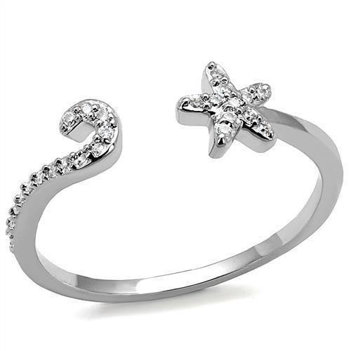 Alamode Rhodium Brass Ring with AAA Grade CZ in Clear - Alamode