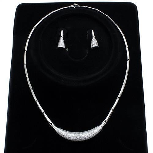 Alamode Rhodium Brass Jewelry Sets with AAA Grade CZ in Clear - Alamode