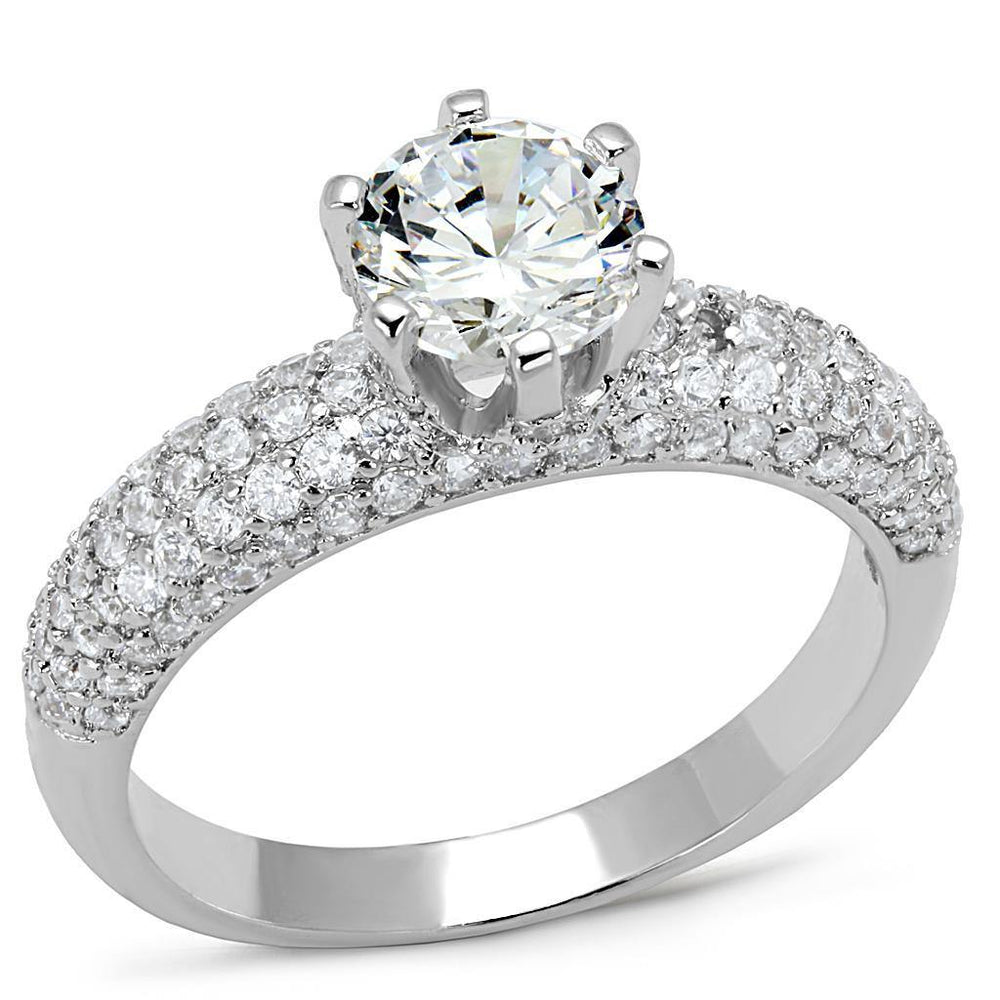 Alamode Rhodium Brass Ring with AAA Grade CZ in Clear - Alamode