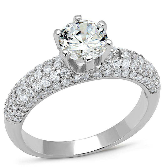 Alamode Rhodium Brass Ring with AAA Grade CZ in Clear - Alamode - Flyclothing LLC