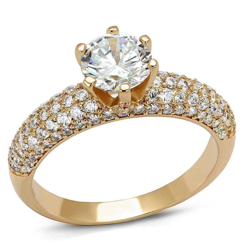 Alamode Rose Gold Brass Ring with AAA Grade CZ in Clear - Alamode - Flyclothing LLC