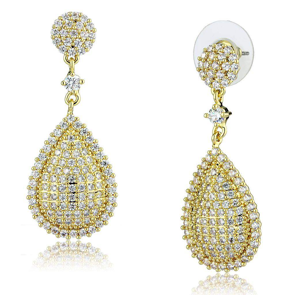 Alamode Gold Brass Earrings with AAA Grade CZ in Clear - Alamode - Flyclothing LLC