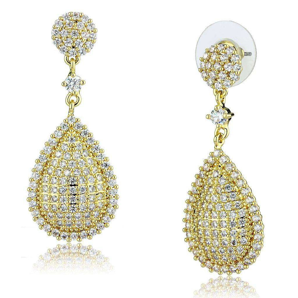 Alamode Gold Brass Earrings with AAA Grade CZ in Clear - Alamode - Flyclothing LLC