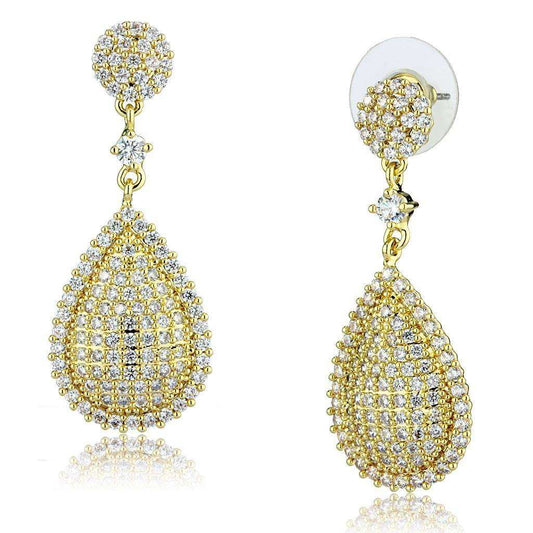 Alamode Gold Brass Earrings with AAA Grade CZ in Clear - Alamode - Flyclothing LLC
