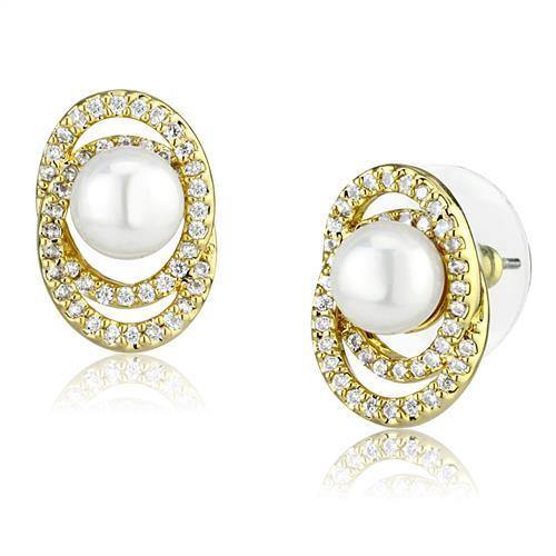 Alamode Gold Brass Earrings with Synthetic Pearl in White - Alamode