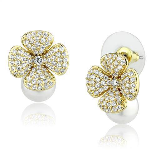 Alamode Gold Brass Earrings with Synthetic Pearl in White - Alamode