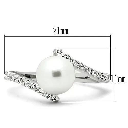 Alamode Rhodium Brass Ring with Synthetic Pearl in White - Alamode - Flyclothing LLC