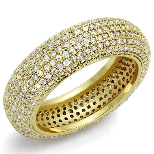 Alamode Gold Brass Ring with AAA Grade CZ in Clear - Alamode