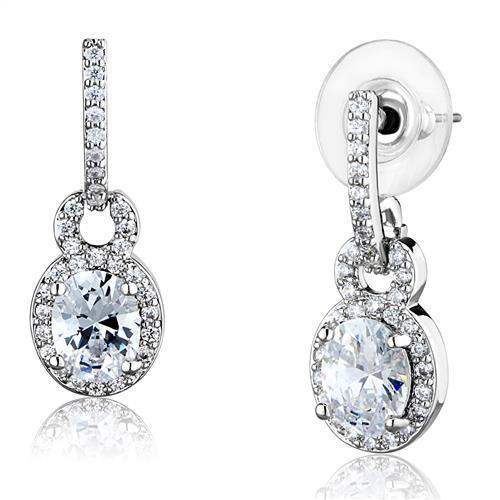 Alamode Rhodium Brass Earrings with AAA Grade CZ in Clear - Alamode - Flyclothing LLC