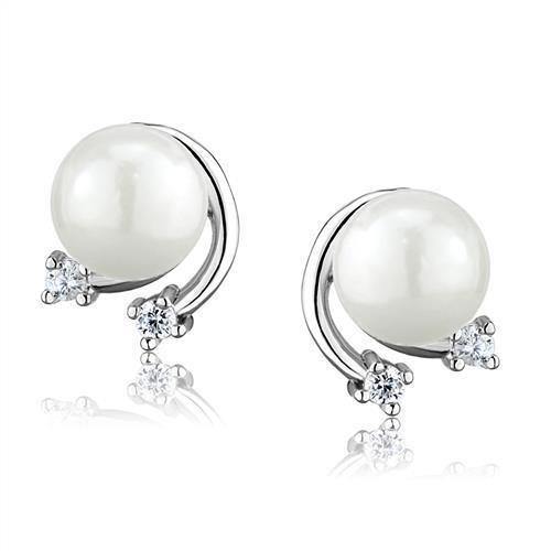 Alamode Rhodium Brass Earrings with Synthetic Pearl in White - Alamode