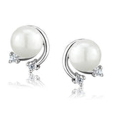 Alamode Rhodium Brass Earrings with Synthetic Pearl in White - Alamode