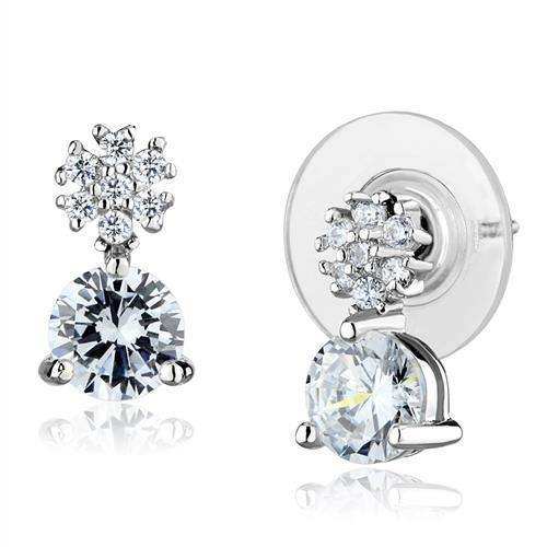 Alamode Rhodium Brass Earrings with AAA Grade CZ in Clear - Alamode - Flyclothing LLC