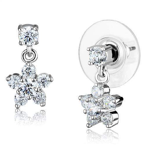 Alamode Rhodium Brass Earrings with AAA Grade CZ in Clear - Alamode - Flyclothing LLC