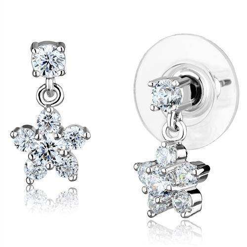 Alamode Rhodium Brass Earrings with AAA Grade CZ in Clear - Alamode - Flyclothing LLC