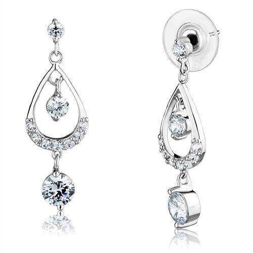 Alamode Rhodium Brass Earrings with AAA Grade CZ in Clear - Alamode - Flyclothing LLC