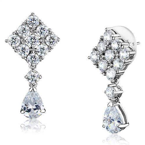 Alamode Rhodium Brass Earrings with AAA Grade CZ in Clear - Alamode - Flyclothing LLC