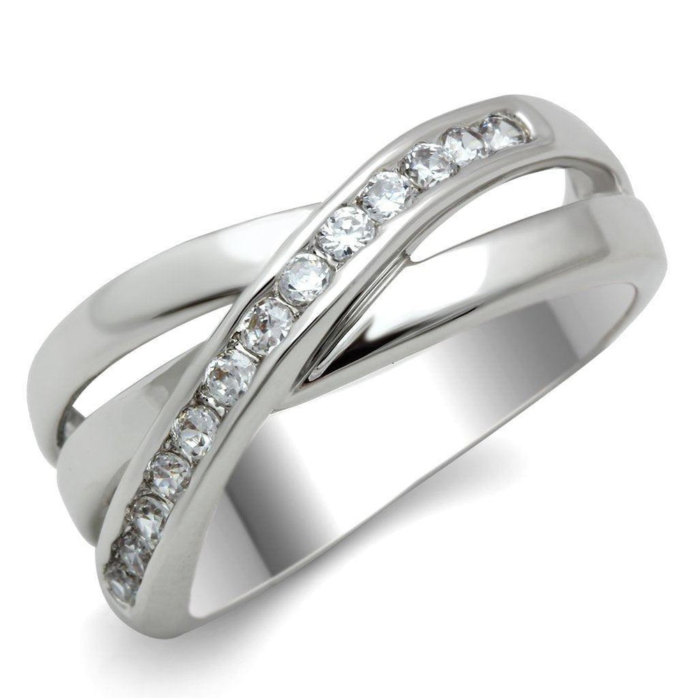 Alamode Rhodium Brass Ring with AAA Grade CZ in Clear - Alamode
