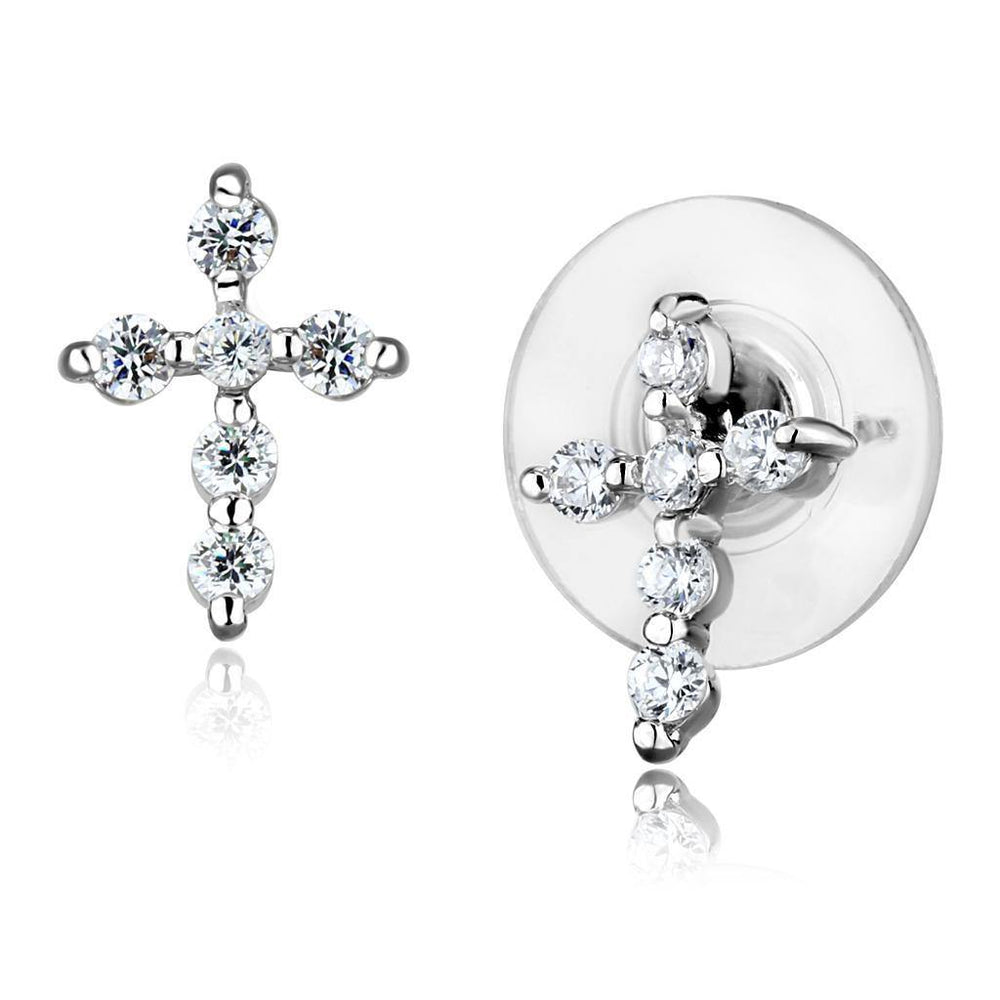Alamode Rhodium Brass Earrings with AAA Grade CZ in Clear - Alamode