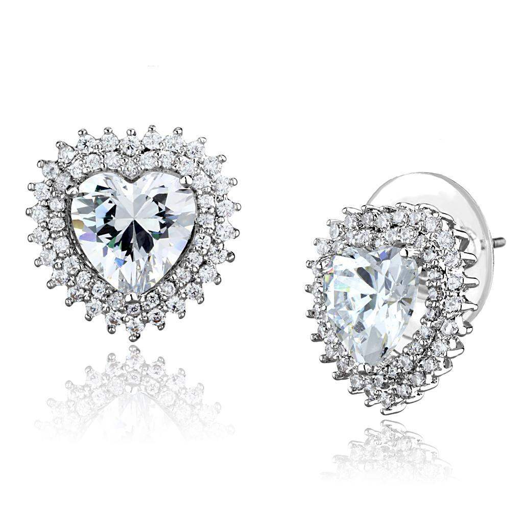Alamode Rhodium Brass Earrings with AAA Grade CZ in Clear - Alamode - Flyclothing LLC