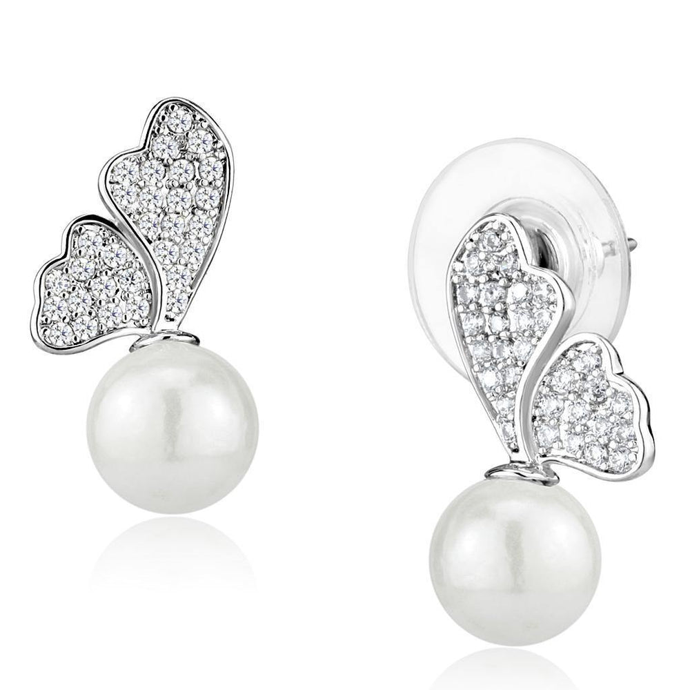 Alamode Rhodium Brass Earrings with Synthetic Pearl in White - Alamode