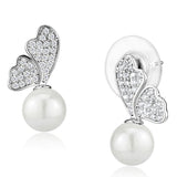 Alamode Rhodium Brass Earrings with Synthetic Pearl in White - Alamode