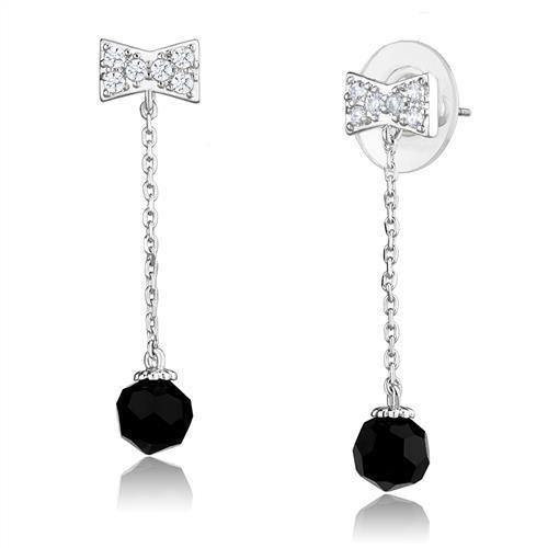 Alamode Rhodium Brass Earrings with AAA Grade CZ in Clear - Alamode