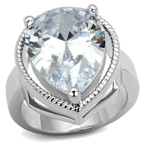 Alamode Rhodium Brass Ring with AAA Grade CZ in Clear - Alamode
