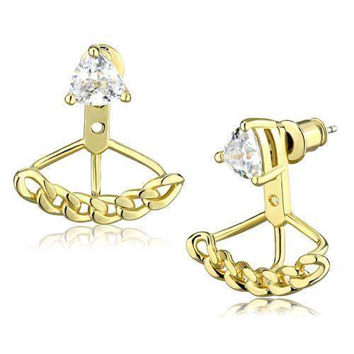 Alamode Gold Brass Earrings with AAA Grade CZ in Clear - Alamode - Flyclothing LLC