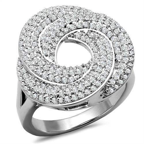 Alamode Rhodium Brass Ring with AAA Grade CZ in Clear - Alamode - Flyclothing LLC