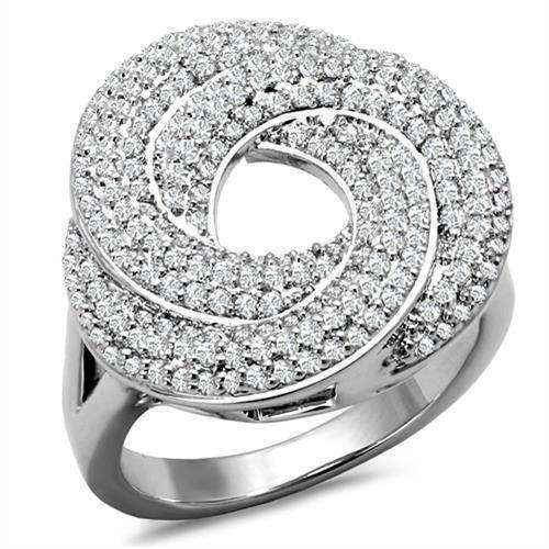 Alamode Rhodium Brass Ring with AAA Grade CZ in Clear - Alamode - Flyclothing LLC
