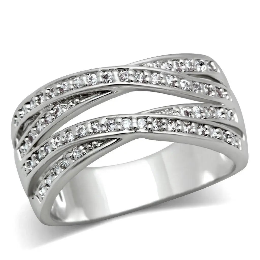 Alamode Rhodium Brass Ring with AAA Grade CZ in Clear - Alamode - Flyclothing LLC