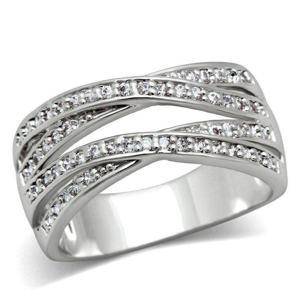 Alamode Rhodium Brass Ring with AAA Grade CZ in Clear - Alamode - Flyclothing LLC