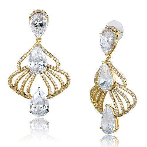 Alamode Gold Brass Earrings with AAA Grade CZ in Clear - Alamode - Flyclothing LLC