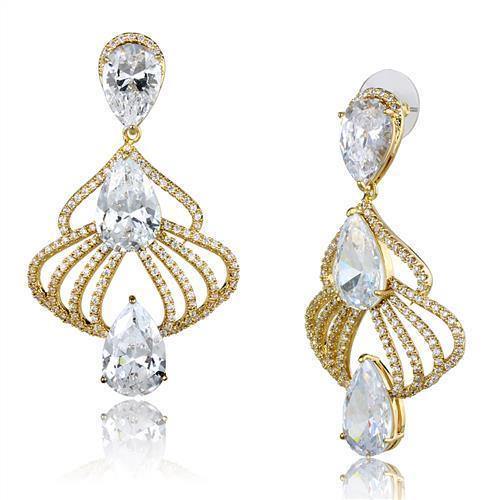 Alamode Gold Brass Earrings with AAA Grade CZ in Clear - Alamode